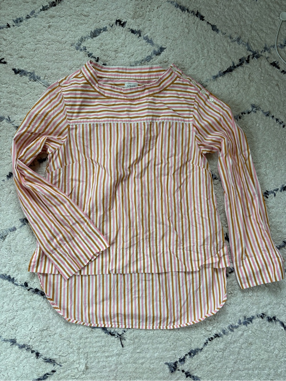 J. Crew Striped Boat Neck Button-Shoulder Long Sleeve Top